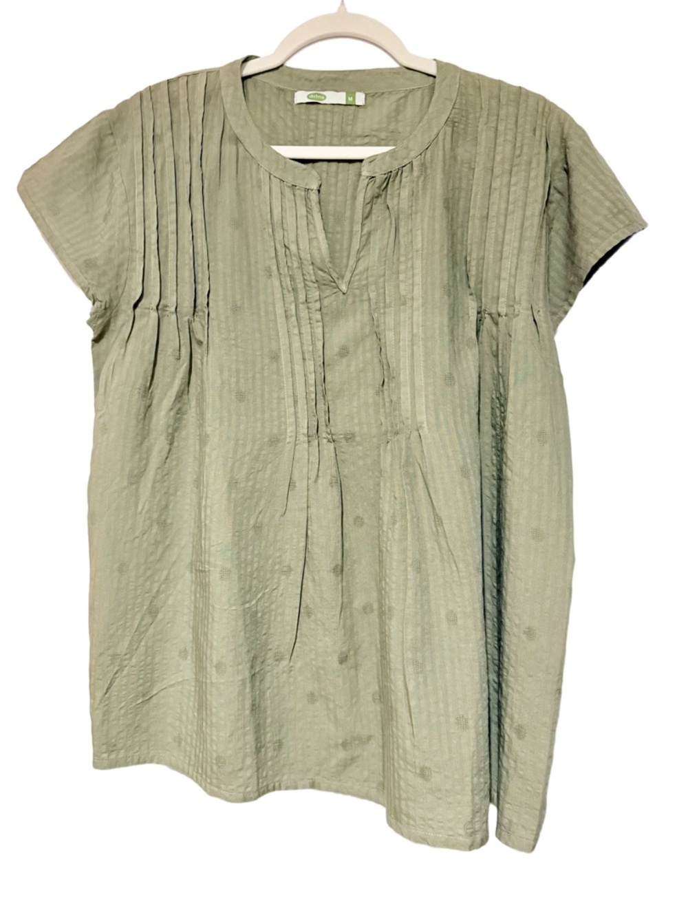 Relaxed Pintuck Short Sleeve Cotton Top in Sage Green